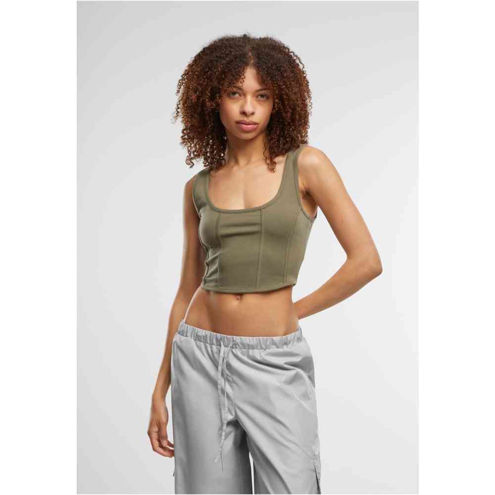 Urban Classics - Jersey corsage Mouwloze top - Olijfgroen